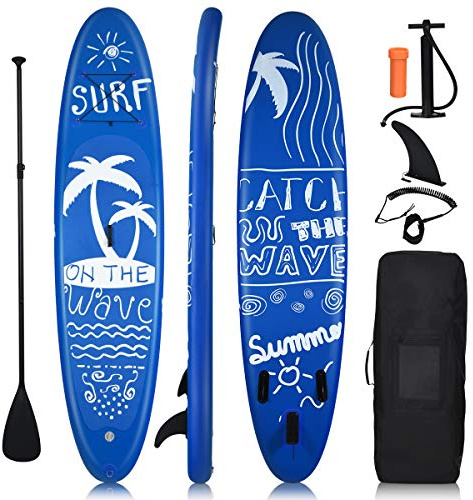 COSTWAY Aufblasbares SUP Board, Stand up Board, Stand up Paddling Board, Paddelboard, inkl. Rucksack, Pumpe, Sicherheitsleine, Reparaturset, Paddel und Center Finne (Navy, 305 x 75 x 16 cm)