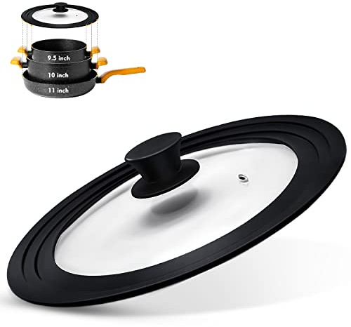 Ydeapi Universal Lid for Pots, Pans and Skillets, Pot Lid With Heat Resistant Silicone Rim and Tempered Glass,Fits 9.5, 10, 11 Diameter Pots and Pans