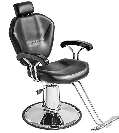 Panana Modern Black Salon Barber Chair Style8719, Reclining Hydraulic, Solid Back, Chrome Finish