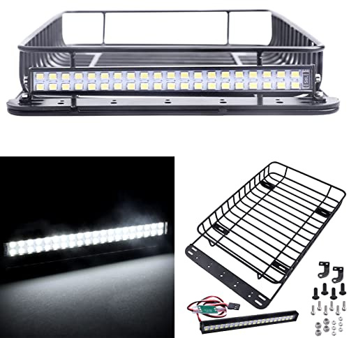 RC 1/10 Metal Roof Rack Luggage with LED Light Bar for 1:10 RC Crawler Car TRX-4 Axial SCX10 90046 SCX10 III AXI03007 Redcat Gen 8 RGT