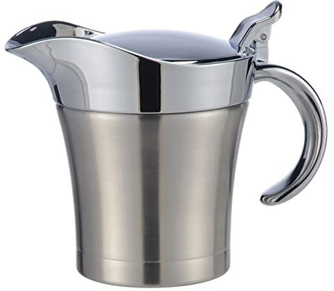 Spetebo Thermo Sauciere aus Edelstahl - 400 ml - Isolier Servier Kanne doppelwandig - Saucen Soßen Dressing Milch Kännchen Schüssel Krug silber mit Deckel