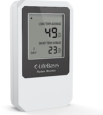 LifeBasis Medidor Radon Detector de Gas Detector de Radón Inalámbrico con Pantalla para Monitorear a Largo y Corto Plazo Medidor Calidad Aire Medidor de Radón para Sótano, Oficina, Hogar - Blanco