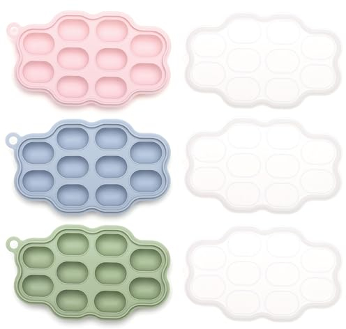 Babynahrungs-Aufbewahrungsbehälter (3er Pack),btrfe Baby Muttermilch Zahnen Popsicle Formen,Silikon Nibble Gefrierschalen Eiswürfelform mit Deckel für Hausgemachte Babynahrung