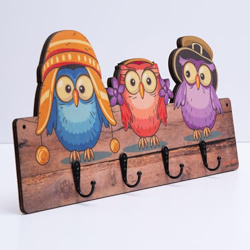 Mevsim Store Kindergarderobe - Handgefertigt - 4 Metallhaken - 39,50x19,50 cm - Garderobe mit Tieren - Hängegarderobe - Holz - Wandgarderobe - Mit Halterungen