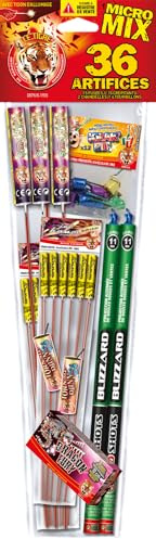 SPARKLERS CLUB Assortiment de 38 Feux d'artifice Sachet Micro Mix, Boules crépitantes et tourbillons Volants. Idéal pour Vos évènements, pour Enfant & Adulte, Effet Garanti - Catégorie F1