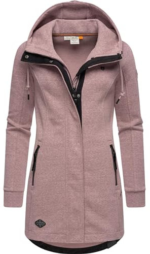Ragwear Damen Leichter Sweat Übergangsmantel lang windabweisend mit Kapuze Letty Intl. Mauve24 Gr. XL