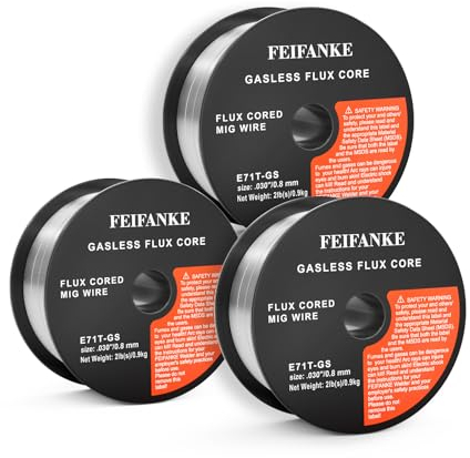 FEIFANKE Fülldraht Ohne Gas - E71T-GS Universal Schweißdraht MIG MAG Drahtrolle D100 für Schweißgerät, 0.8MM, 3KG, 3 Rollen