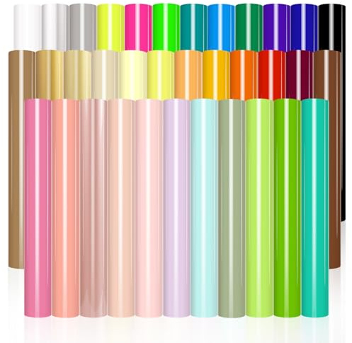 VINYL FROG Heat Transfer Vinyl Bundle 35 Colors HTV VinylSheets 12 x 10 Iron on VinylPack Multicolor Heat Press Vinyl for DIY T-Shirts Fabrics