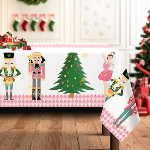 Arquiel Mantel Navidad, Mantel Cascanueces Rosa Navidad para Mantel Impermeable Antimanchas Poliéster Lavable para Fiesta, Vacaciones, DecoracióN del Hogar De Invierno (152 X 213 Cm)
