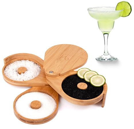 Vaisoeny Margarita - Set saliera in bambù per cocktail con 6 succhi di frutta spugne e 4 tappetini antiscivolo, Bloody Mary, Manhattan saliera per bar e feste in casa