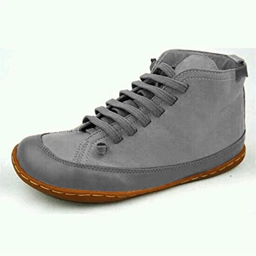 ZHTAISOU Boots Women Autumn Ankle Winter Boots Barefoot Ballerina Leather Casual Comfortable Soft Handmade Shoes Flats Boots Booties(Gris,43)