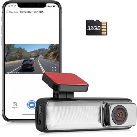 eSynic HD Dash Cam 1080P Grandangolare 160° WiFi Controllo, Dashcam Telecamera Anteriore con SD 32GB Supporta G-Sensore Visione Notturna, Registratore da Auto con Modalità Parcheggio per Auto