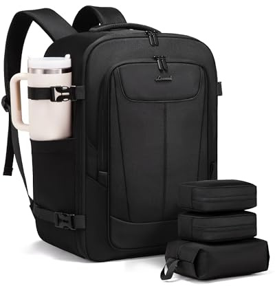 LOVEVOOK Handgepäck Rucksack, 40L Groß Reiserucksack Flugzeug Travel Backpack Herren Damen für 17,3 Zoll Laptop, Carry On Luggage Cabin Bag Kofferrucksack Tasche für Reise Business Wandern, Schwarz