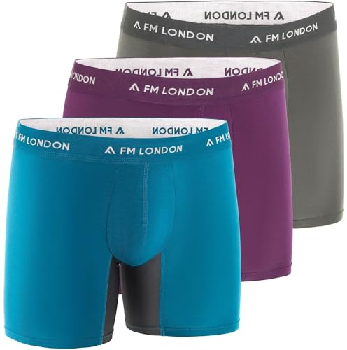 FM London 3-pack bambuboxers för män med anti-skavpaneler – mjuka långben boxershorts med konturerad påse – fukttransporterande, etikettfri, andningsbara underkläder för män, Blandade (3-pack), XXL