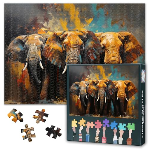 Puzzles for Adults 1000 Pieces Elephant, Three Elephants Jigsaw Puzzles, Adult Puzzle for Adults, Educational Fun Games or Toys for Elders Friends 20X27 INCH
