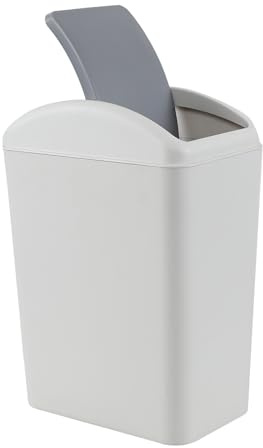 Haodehen Cubo de basura de plástico de 20 litros con tapa oscilante, cubo de basura estrecho para cocina, dormitorio, oficina, color gris