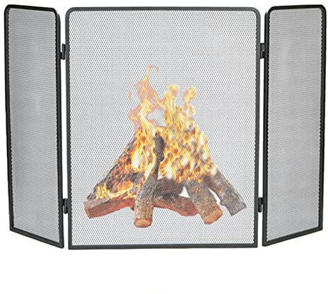 HAVVMK Fire Screen Modern Fireplace Screen with See-Through Metal Mesh, Fold 3-Panel Spark Flame Guard for Flame Furnace/Wood Burning Stove