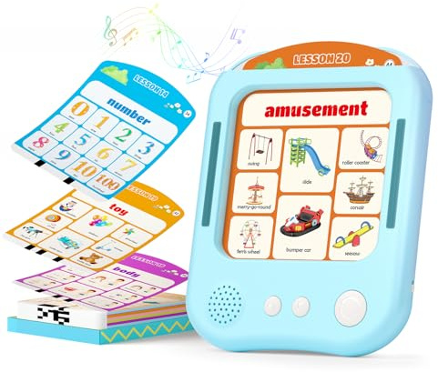 Interactive Educational Learning Tablet Toy for Kids,Screen-Free Phonics Learning Toy with 30 Flash Cards for Alphabets, Numbers, Words, Animals, Learn to Read for Boys Girls 3-5 Years Old, Blue