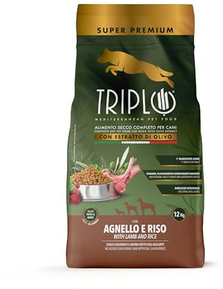 TerComposti - Triplo Pet Food Agnello e Riso 12kg, Ideale per Adulti di Tutte le Razze, Pelo Lucido e Folto, Crocchette Cani con Estratto di Olivo, Cibo per Cani Secco Nutriente e Bilanciato