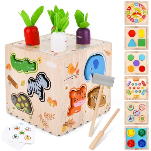 BBWELL 8 in 1 Cubo Actividades Bebé de Madera,Juguetes Niños 1 2 3 Año,Juguetes Montessori Sensoriales,Juguete Educativo para Niños de 1 2 3 Años Actividades de Motricidad Fina,Regalo Ideal