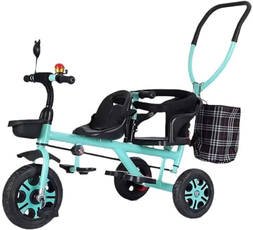 LSQXSS Stroller with parent pushrod,trolley for age 2-5,dual seats tricycle for twins,trikes,rear seat with armrest and guardrail,front seat with belt