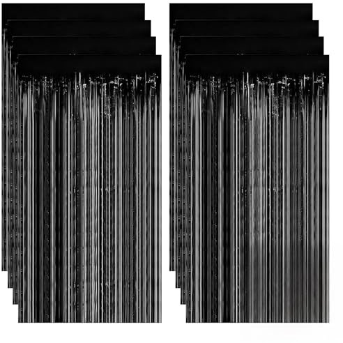 OMJMYY Lametta Vorhang Schwarz, 8 Stück, 1 m x 2 m, Party Vorhang