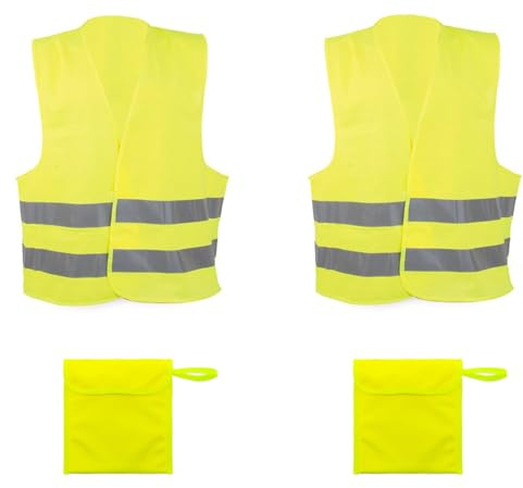Deliex delicias de Extremadura Pack 2 Chalecos Reflectantes Amarillos Homologados y 2 Fundas - Talla única - Chaleco homologado DGT - Certificado ISO