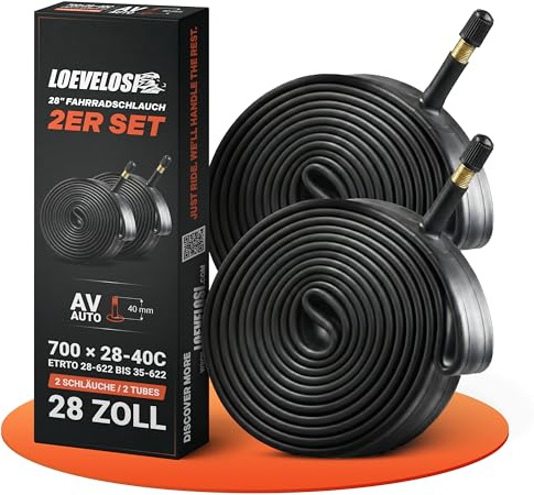 LOEVELOSI 2X cykelslang 28 tum med svart bilventil 40mm - Cykelslang AV Schrader-ventil - ETRTO 28/40-622 2-pack cykelslangar 700×28-40C Trekking Stadscykel eBike MTB