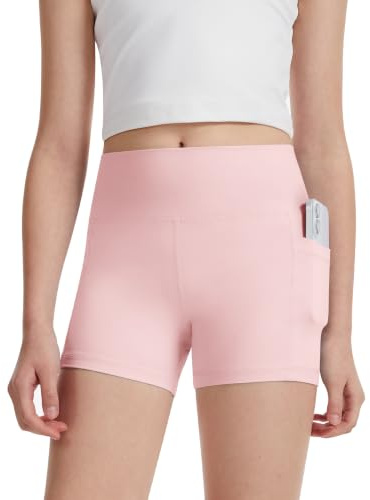 DOCUMO Girls Shorts with Pockets High Waisted Cycling Short(Pink,L)