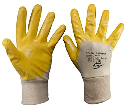 SW-Stahl Z630 Nitrilhandschuhe Größe 9 I 10 Paar Nitrilhandschuhe L I EN 388 Nitrilhandschuhe Gelb I Nitril Handschuhe Arbeitshandschuhe Baumwolle I Werkstatt Handschuhe Kfz I Handschuhe Einweg
