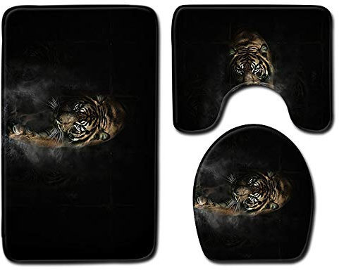 EU-VV Badteppichset Soft Flanell 3-teilig Badematte Pedistal Rug Und WC-Abdeckung König Der Tiere - Tiger (Tiger 7)