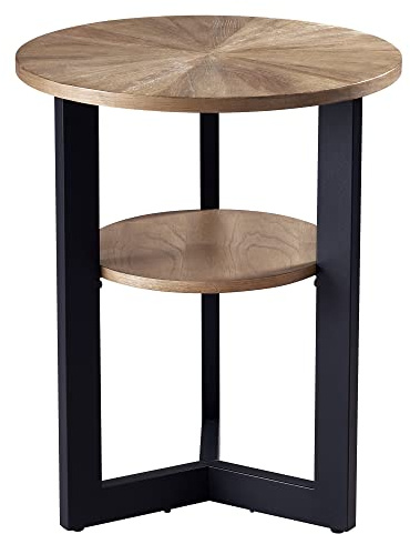 PADMA HOUSE Runder Couchtisch, Teetisch, Doppeldecker Beistelltisch, Sofatisch für Wohnzimmer, mit Metallbeinen 64 x 64 x 61 cm (Natürliche, 49 x 49 x 60 cm)