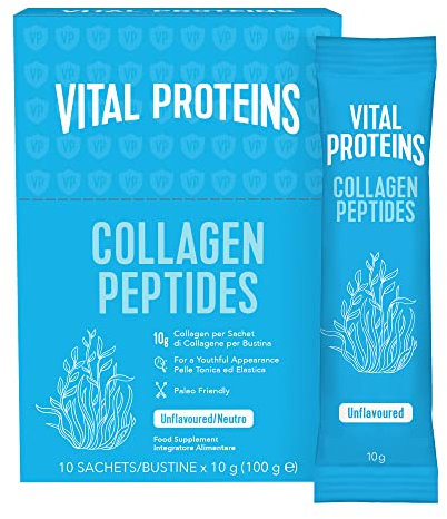 Vital Proteins Collagen Peptides, integratore collagene idrolizzato in polvere, inodore e insapore, per pelle, capelli e unghie, 10g di peptidi di collagene bovino per porzione, 10 bustine x 10g