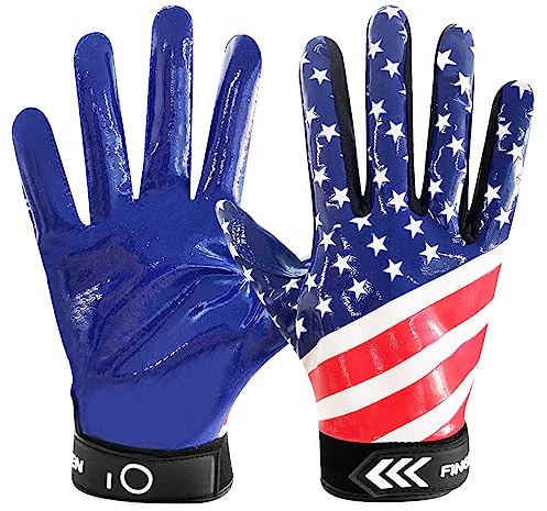 FINGER TEN Football Receiver Gloves Men Adult Receiving Gloves Pro 2.0 Grip Gloves Breathable USA Flag Small Large Medium X-Large (USA Flag, Medium)