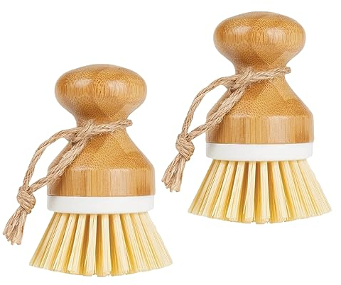 Mecmbj Spazzola per Piatti, 2pcs Spazzole Rotonde per Funghi in Bambù con Cordino, Spazzola Piatti, Pennello Cucina Multiuso, Per Lavare Piatti, Pentole, Padelle, Verdure, Frutta