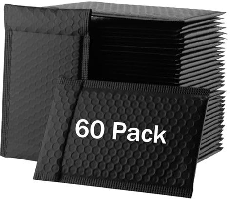 ZEONHEI 60 Pack 18x15cm Black Poly Bubble Mailers, 6x7 Inch Self Seal Padded Envelopes, Waterproof Small Bubble Envelopes for Shipping Business, Gifting, Mailing, Packaging