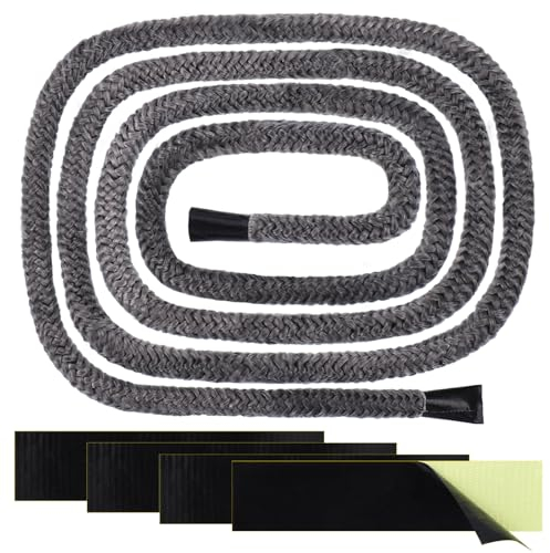 Hejo Junta Refractaria, 2,5 m x 6 mm Junta de Vidrio Reemplazo con 4 Cinta Final, Resistente a 600 °C, Junta Puerta Chimenea para Inserto de Estufa, Chimenea, Resistente a 600 °C