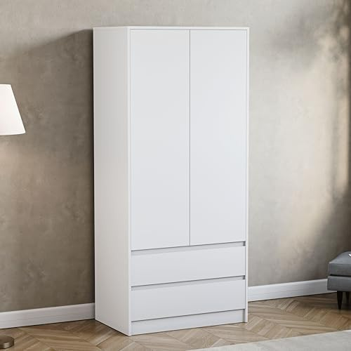 Vida Designs Denver 2 Door Wardrobe With 2 Drawers, Modren Bedroom Furniture (White)