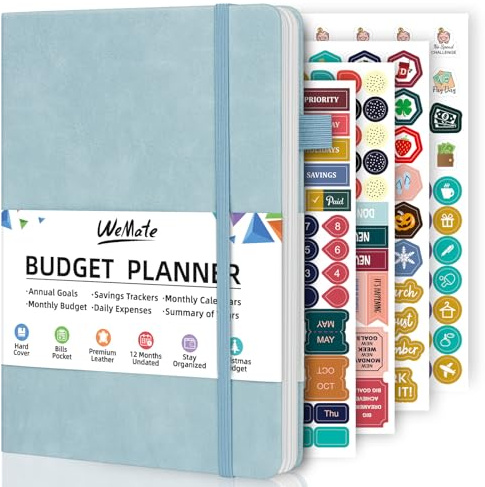 WEMATE Budget Planer 2024 - Libro mensile di budget con tracker di spesa, 12 mesi di fatture non datate e pianificatore finanziario, libro contabile per controllare le vostre finanze, A5 (blu)