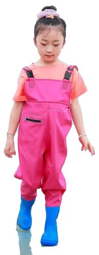 Wansiman Kind Wathose mit Brusthöhe Mit Tasche,Angelhose mit Watstiefel,Teichhose mit Stiefeln,wasserdicht,atmungsaktiv,Unisex,Teenager,für Angeln,Bauernhöfe,Gärten,Fliegenfischen,Jagen,Waten