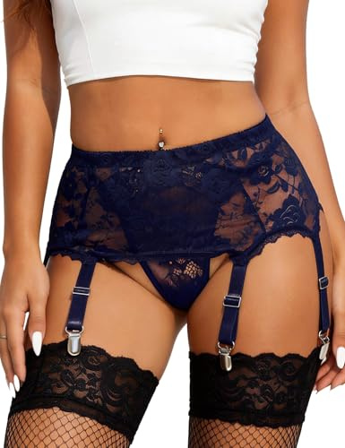 ohyeahlady Reggicalze Donna Hot Taglie Forti con Clip Regolabili Intimo Curvy Reggicalze Hot Completo Guepiere Lingerie Donna Giarrettiera Reggicalze(Blu,3XL-4XL)