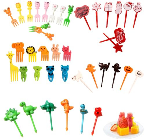 WHYCNJL 40 Pezzi Finger Food Bambini Mini Cartoon Bento Frutta Forchette Stuzzicadenti Per Bambini Cibo Torta Picks Accessori Dolce Spiedini Adulti Dessert Frutta Bambini Festa Halloween Natale