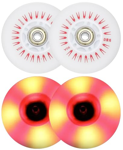 PATIKIL Ruedas de Patines en Línea con Luces de Colores 80mm, 4 Piezas de Ruedas de Patines en Línea LED Parpadeantes 90A PU con Rodamientos para Reemplazo de Scoote, Rojo