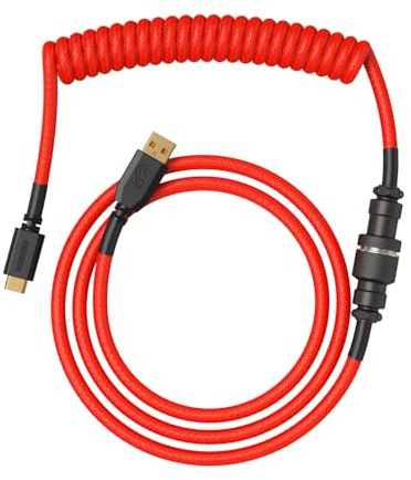 Glorious Gaming Premium Coiled Keyboard Cable - Gold-Plated USB-A (PC) to USB-C (Keyboard), Tangle-Free Protection, Double Braided Jacket, 5-Pin Aviator Connector - Crimson Red