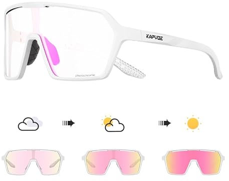 KAPVOE Fahrradbrille Selbsttönend für Herren Damen photochrome Sportsonnenbrille Klar Rennrad Brille TR90 Rahmen Radfahren MTB Radbrille mit UV400 Schutz Sportbrille für Laufen Fahren Triathlon Rosa