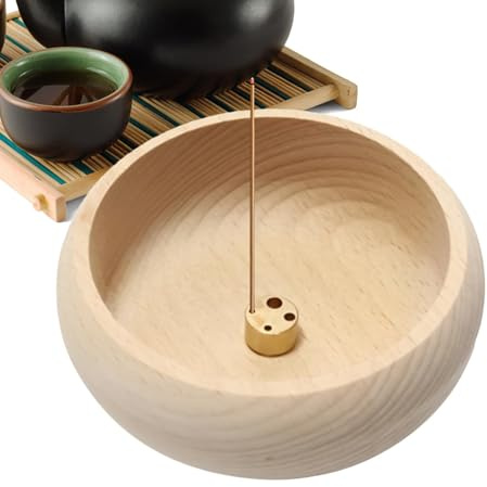 usefulbeauty Quemador De Incienso, Quemador De Varillas De Incienso - Cuenco Circular con Soporte para Palos,Recolector de Cenizas de Madera Hecho a Mano, Plato de Incienso Decorativo para el hogar,