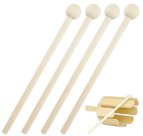 Set de 4 Mazos de Percusión Palos de Madera, Instrumento Mazos Palos, Xilófono y Carillón, Palos de Percusión Duraderos y Ergonómicos, para Músicos y Educación Musical