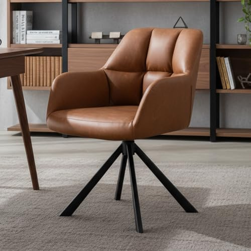 Ya-Home Poltrona Salotto Girevole Poltroncina Imbottita in Ecopelle Sedia da Scrivania Moderna Sedia da Ufficio Girevole con Braccioli per Camera da Letto/Ufficio, Marrone