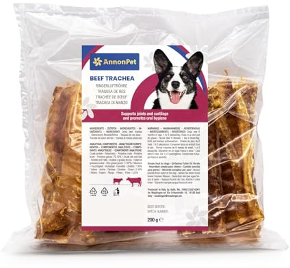 AnnonPet® Trachea di Manzo Essiccata Snack per Cani - 100% Naturale, Ricca di Proteine, Glucosamina e Condroitina - Snack da Masticare per Tutte le Taglie - Masticativi per cani. 200 grammi