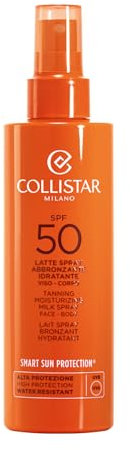 Collistar Latte Spray Abbronzante Idratante SPF 50, Protezione Solare Viso e Corpo, Water Resistant, Texture Leggera, Rapido Assorbimento, 200 ml